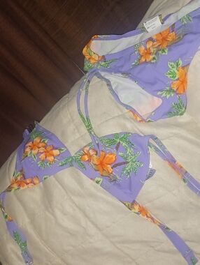 Purple Floral Tie Bikini Set - Women Swim Bikini